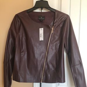 Worthington faux leather angled zipper jacket with side pockets, soft fabric